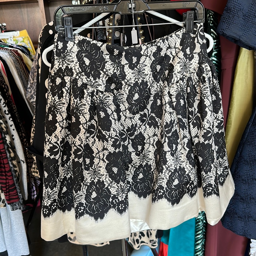 Milly Black and Cream Vintage Floral Skirt